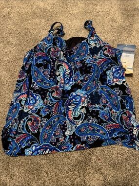 Blue Paisley Swim Tankini with Adjustable Straps